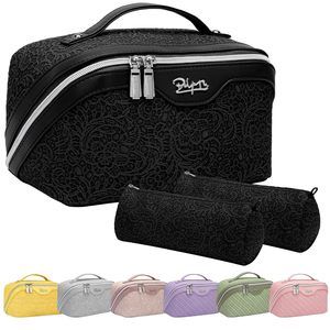 Travel Makeup Bags For Women: Vegan Leather Cosmetic Bag Set Of 3 - Large😛
